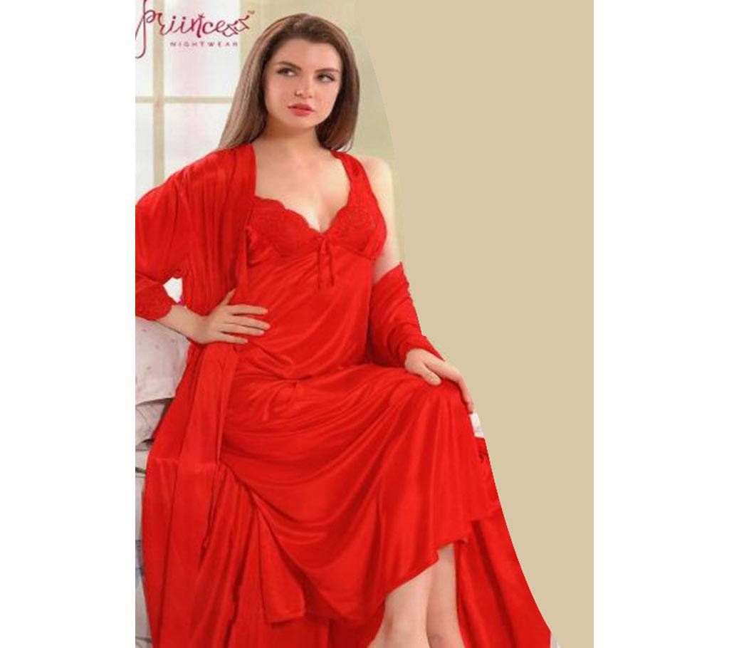 Fashionable Two Part Nighty-6138 Red