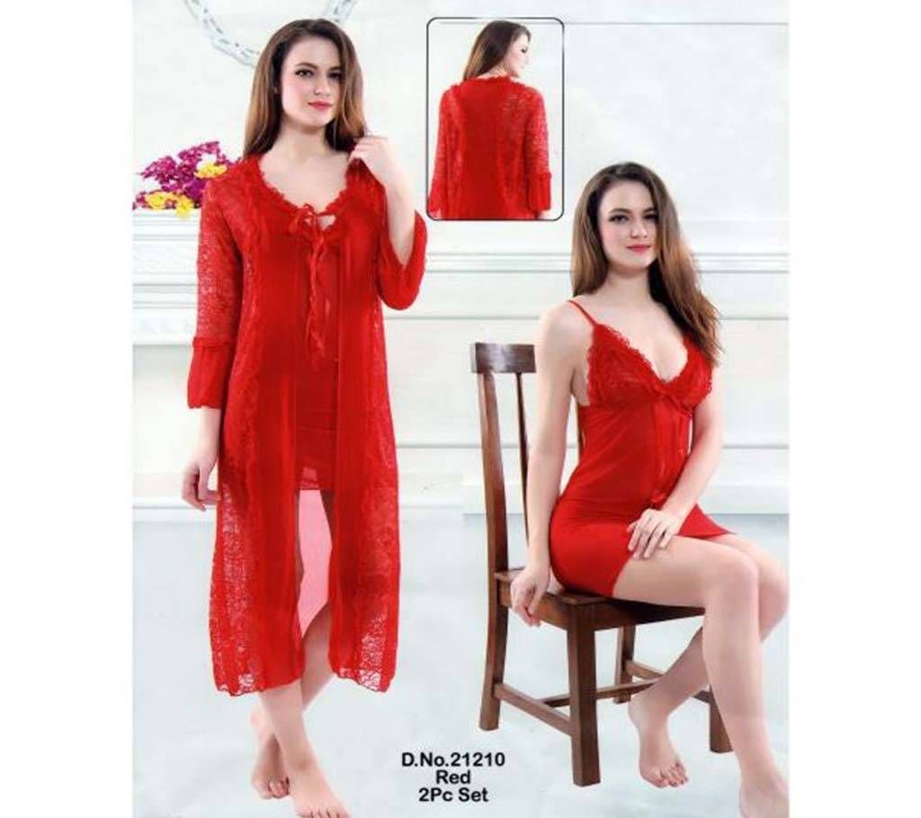 Fashionable Two Part Nighty-21210 Red