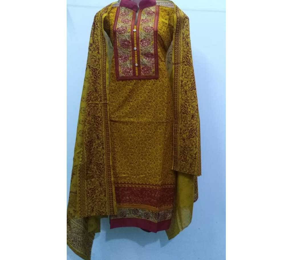 Unstitch Cotton Three Piece For women