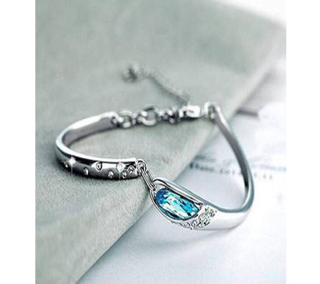 Fashion Silver Plated Blue Crystal Chain Bracelet Women Charm Cuff Bangle New Jewelry