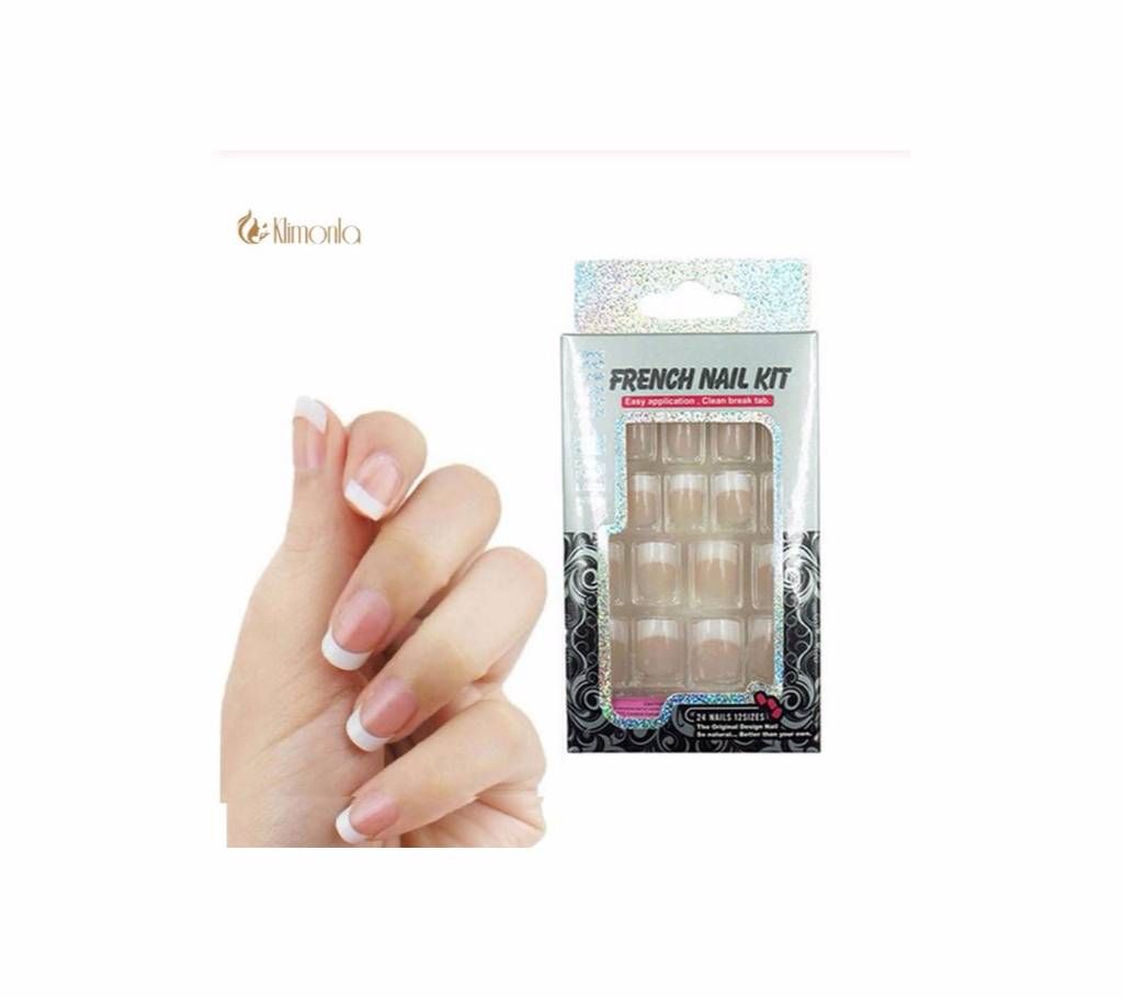 24Pcs False Nail Classic Design With Glue Manicure Acrylic Decorated Nail Set