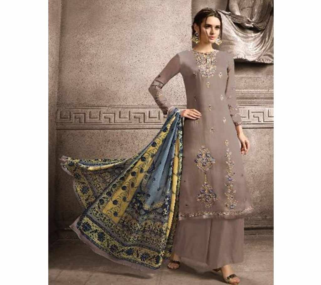 Unstitched Husna Ara vol 19 - 19007 - Dark Coffee Georgette 3Pcs