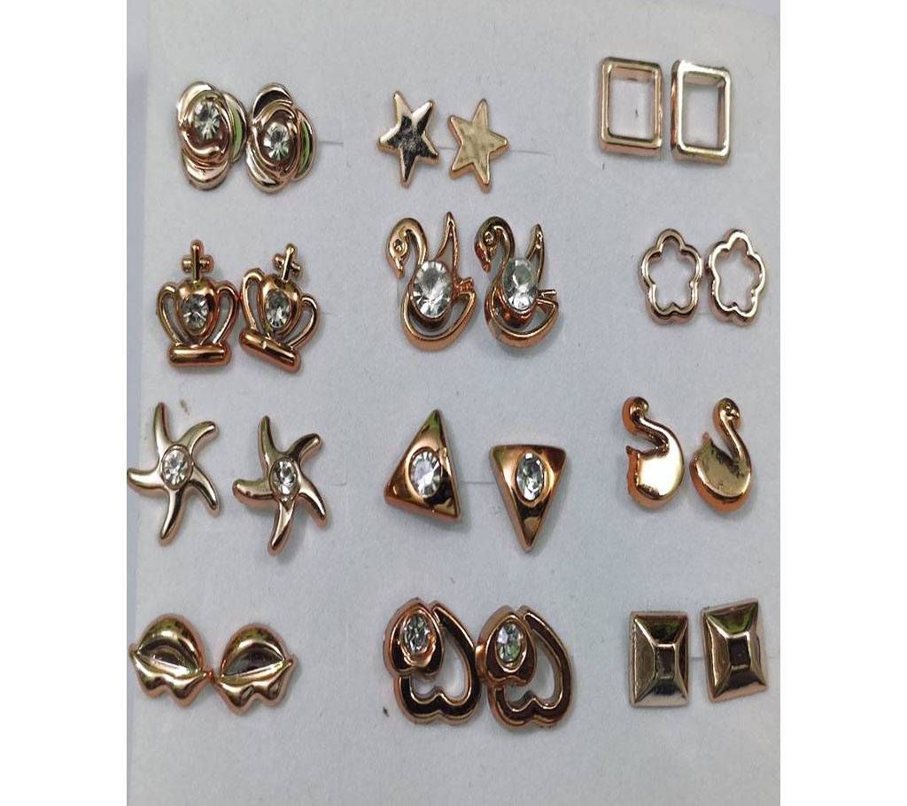 12pair/set Metal Stud Earrings For women