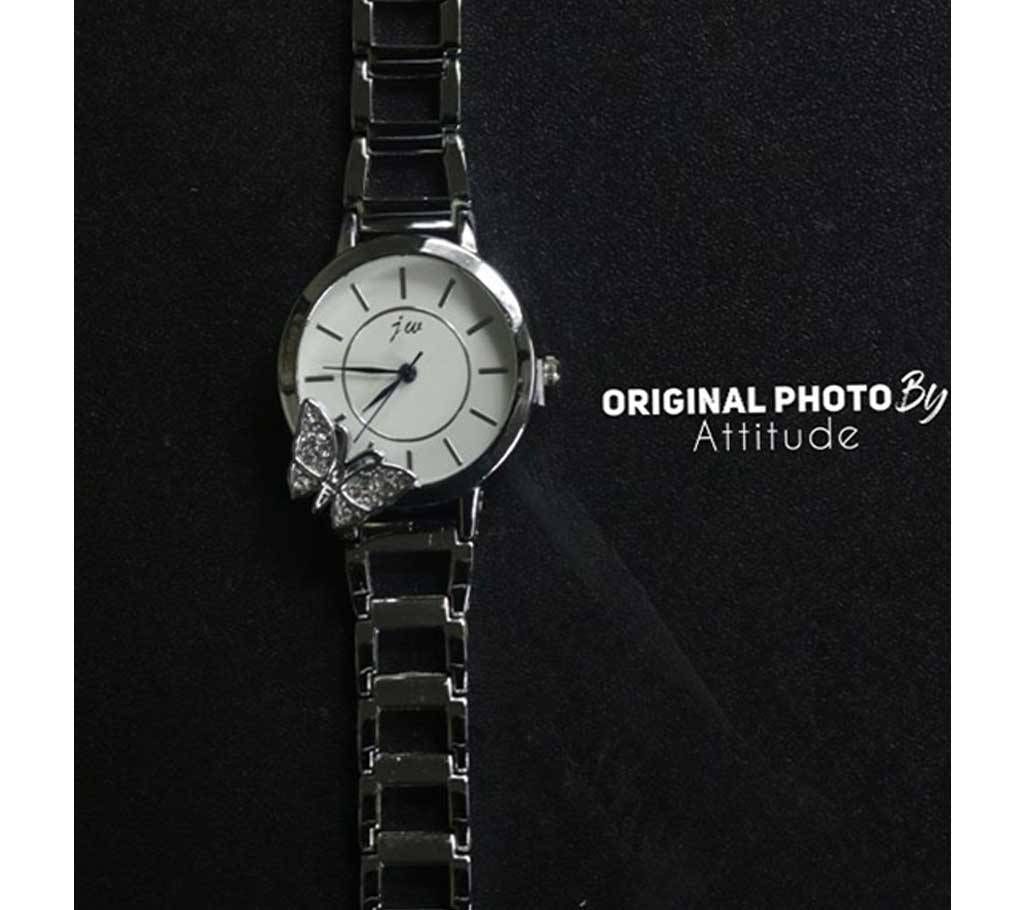 Silverbutterfly016 Women Crystal Ctone Fashion Silver Quartz Wrist Watch