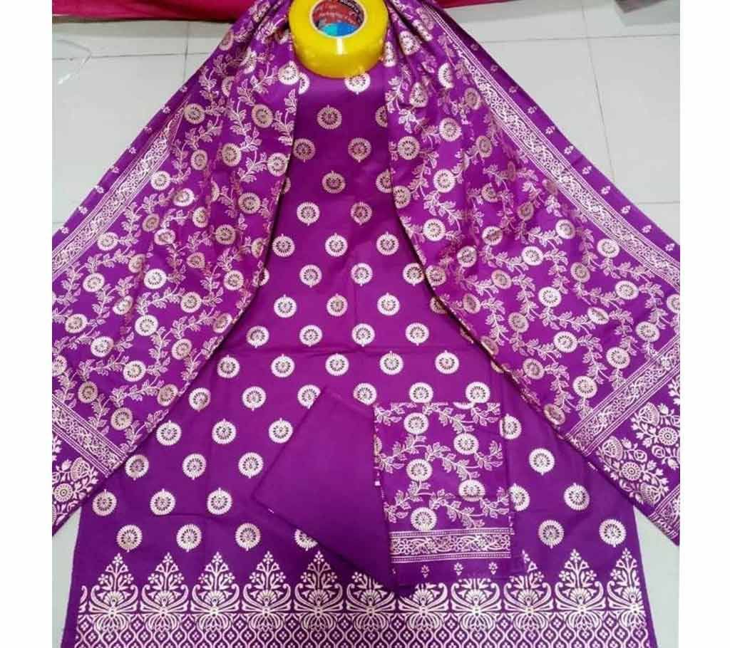 Unstutched Katan Design Screen Print Three Piece