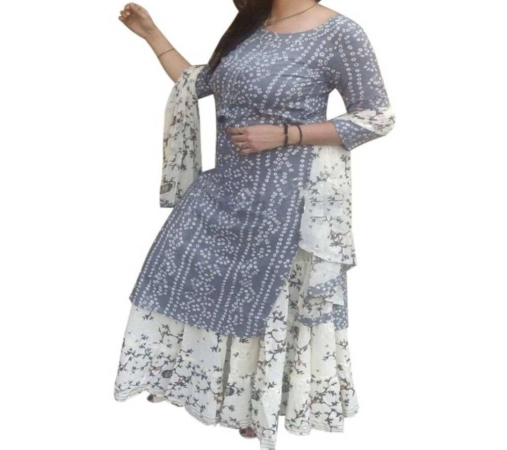 Ash Block And White Printed Salwar Kameez For Women-free size