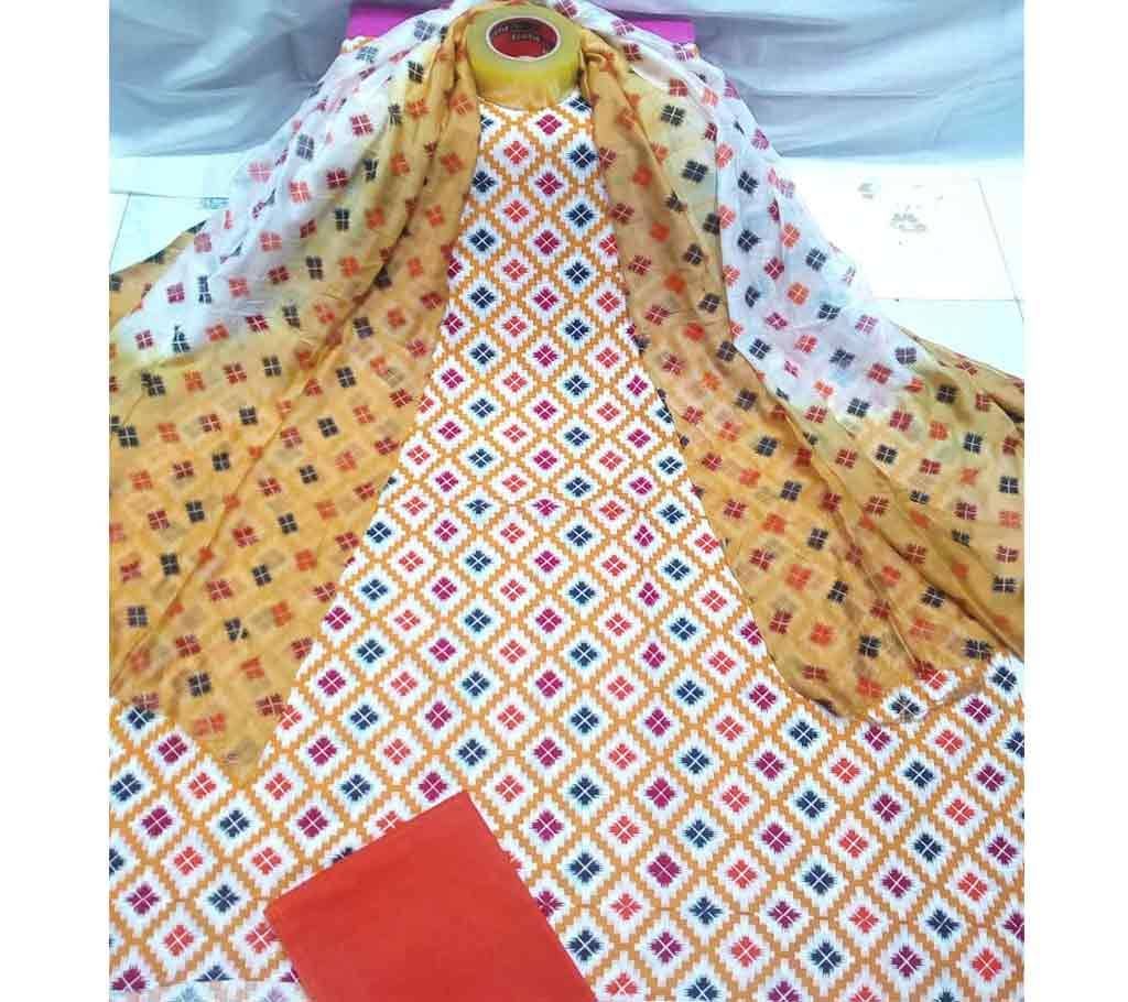 Deshi Cotton Unstitched Joypuri Screen Printed 3Pcs - H10 - MHG