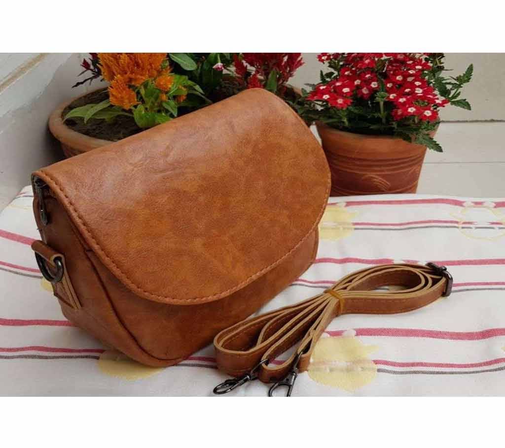 Artificial Leather Cross Body Bag - Brown