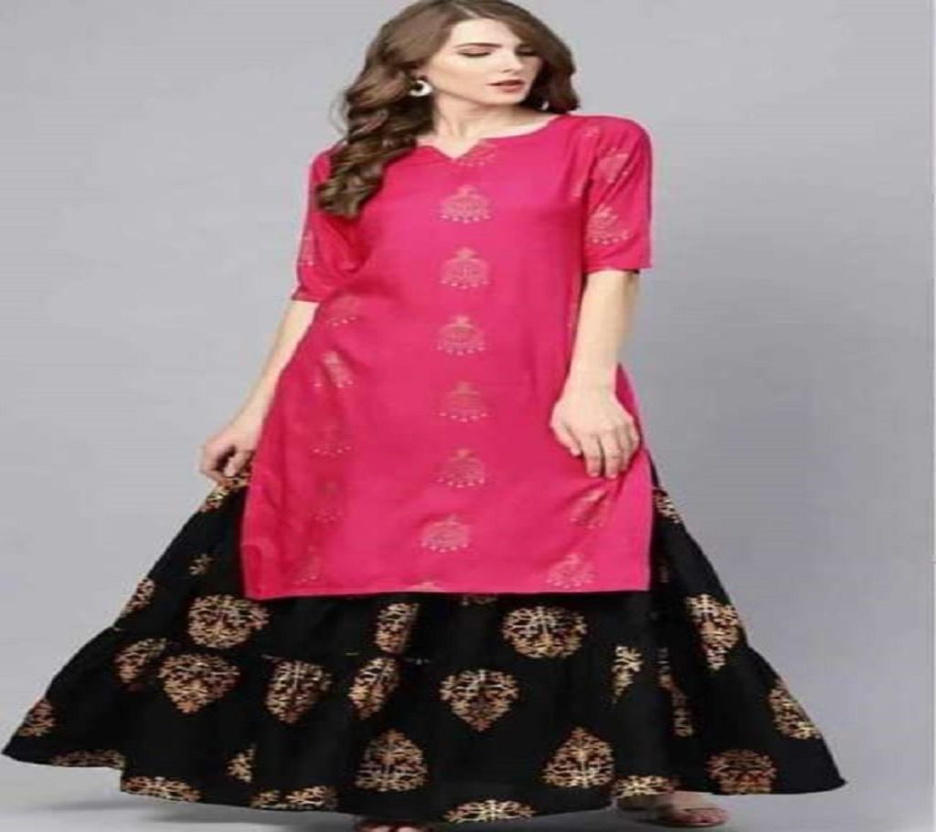 Unstiched Block Printed Cotton Salwar Kameez For Women Pink Color
