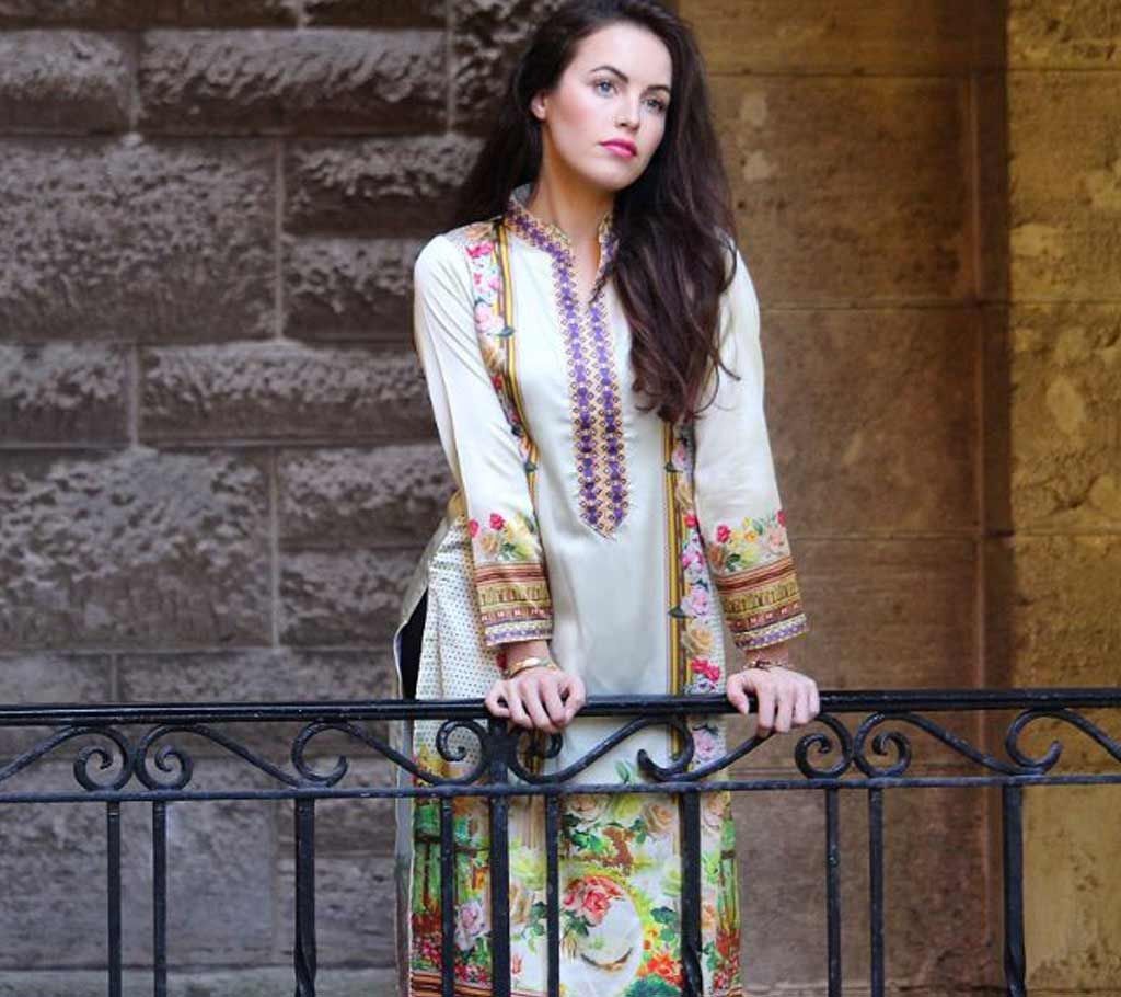 Unstitched printed silk ladies tunic tops