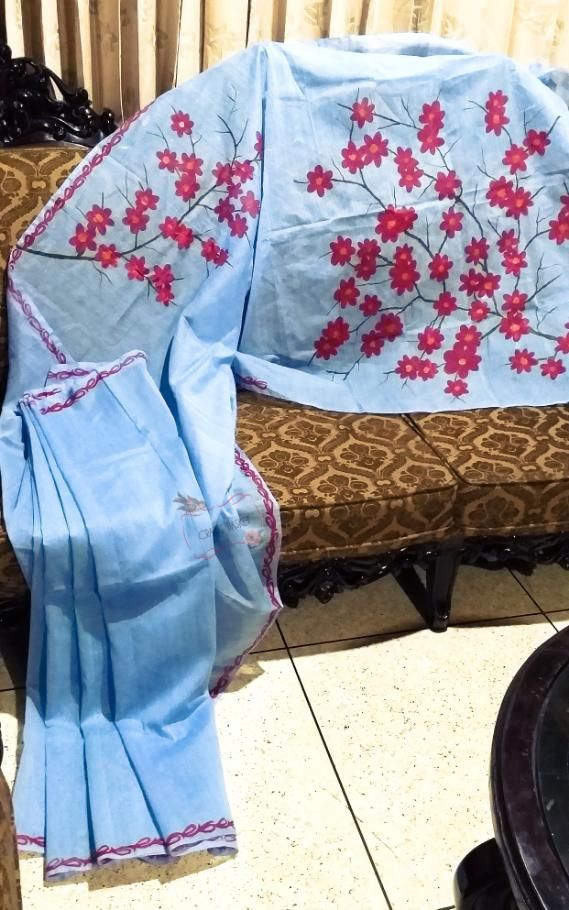 Mosline halfsilk handpaint saree