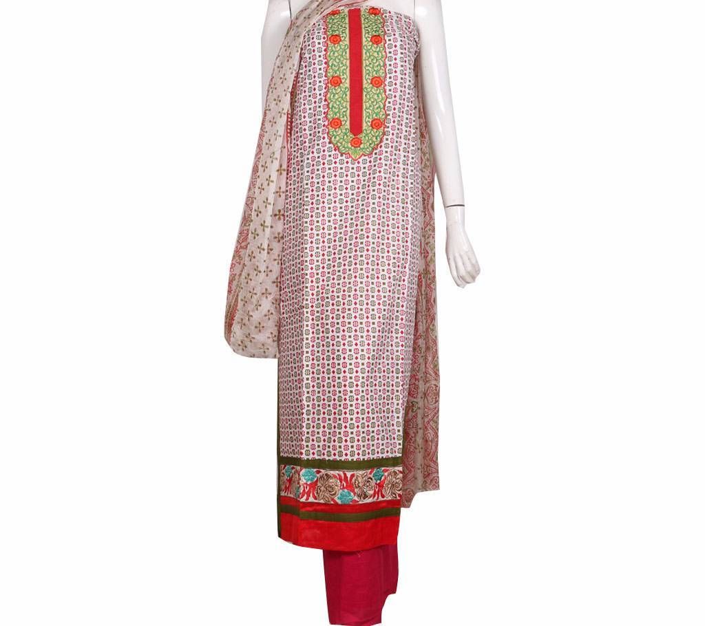 Unstitched Indian cotton embroidery three pc(copy)