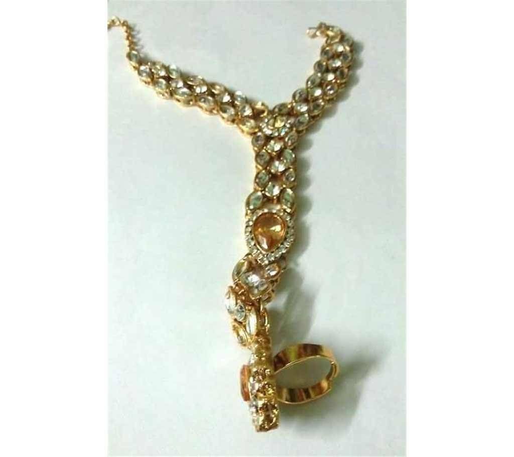 Indian gold plated bracelet with finger ring