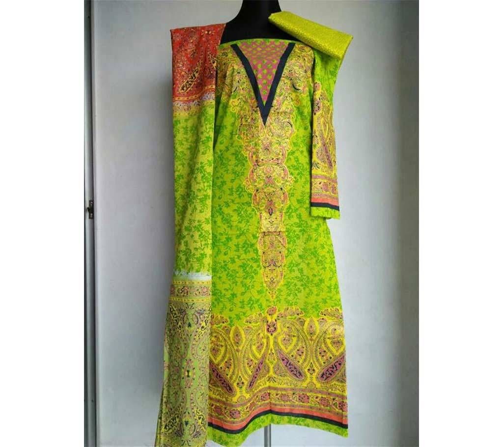 Unstitched Screen Print Three Piece