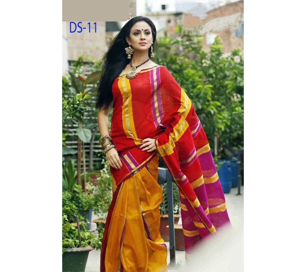 Red & Yellow Stripe Silk Sharee