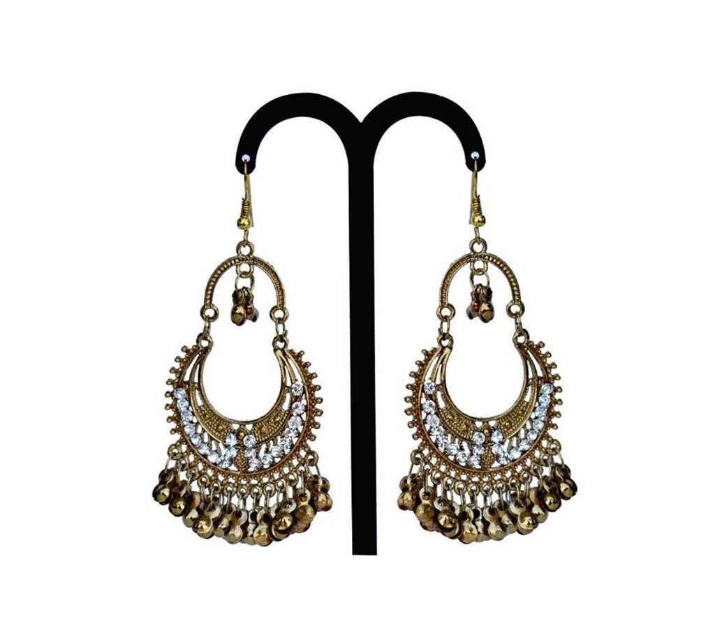 Antique Gold Plated Diamond Cut Stone Settings Large Earrings
