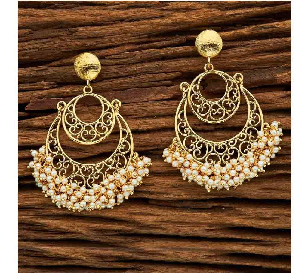 FANCY GOLD PLATED INDO WESTERN CHAND EARRING 8416 (by Pink Point - KJ8416)