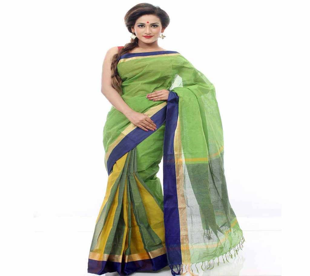 Forest Green and Yellow Taant Cotton Sharee 
