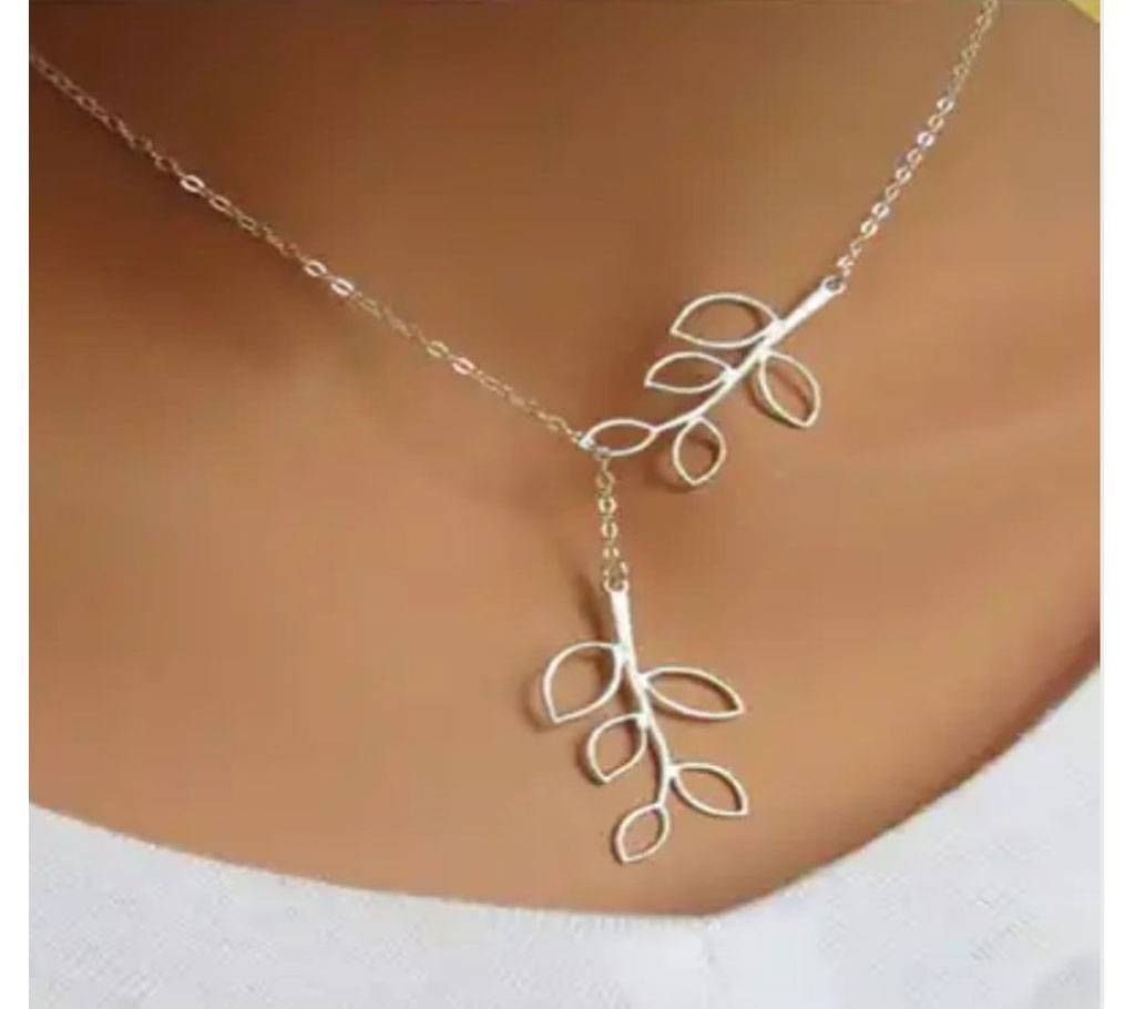 Chia Fashion Silver Plated Metal Leaves Short Necklace (by Pink Point - CHIA86)
