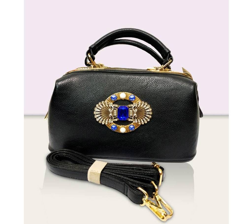 Dark Black Artificial Leather Party Bag for Women