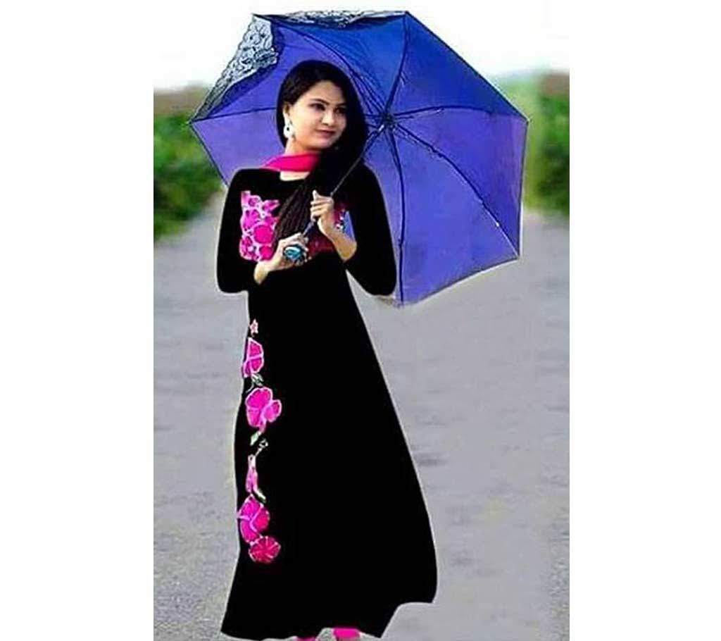 Unstitched Black Cotton Block Printed Shalwar Kameez For Women
