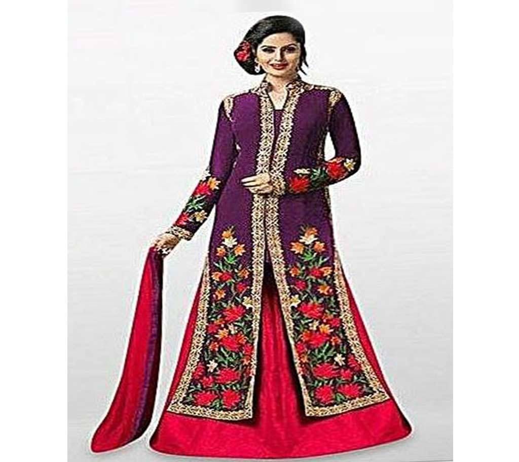 Unstitched Purple And Red Georgette Gown For Women 