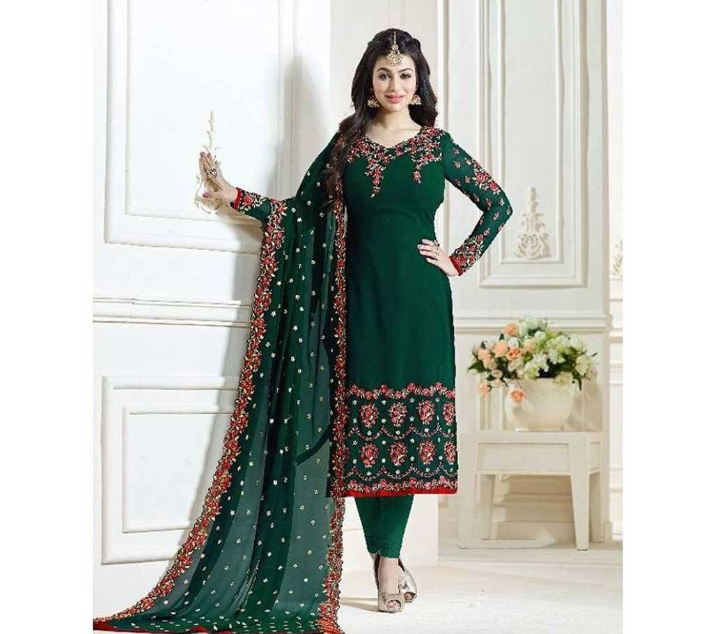 Semi-stitched Embroidered Georgette Three-piece