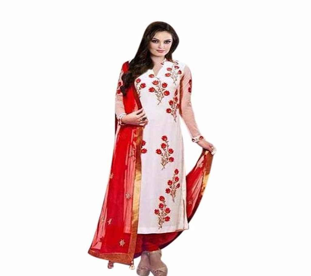 Off White Cotton Un-stitched Block Printed Shalwar Kameez For Women