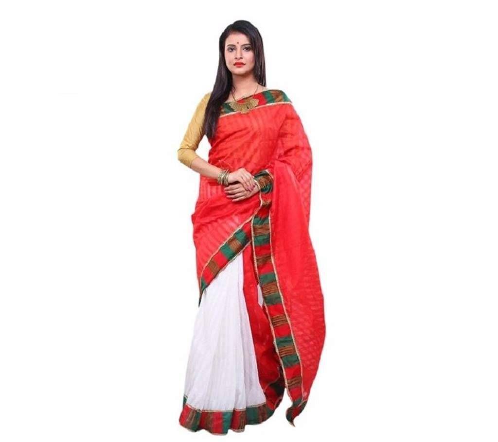 Pure Cotton Sharee- 15 Red & White Color Combined Design