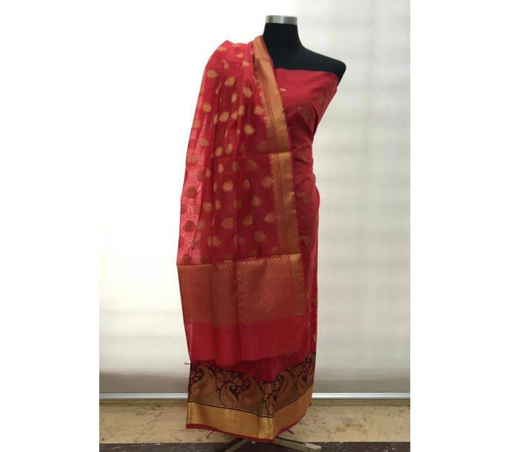 INDIAN Banarasi katan 2 pice Red with kolki Design