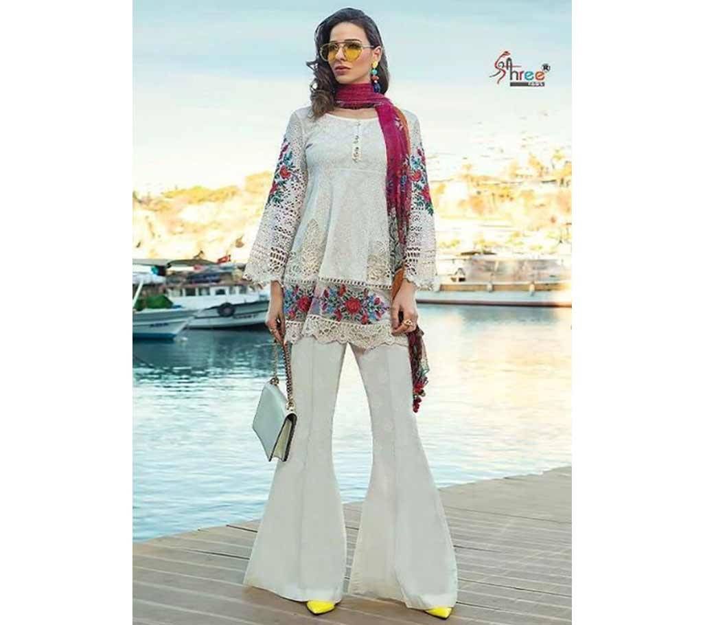 Mariya B Lawn Spring Summer 19 - 1616 - Off White with Flower Design Cambric Cotton Unstitched 3Pcs