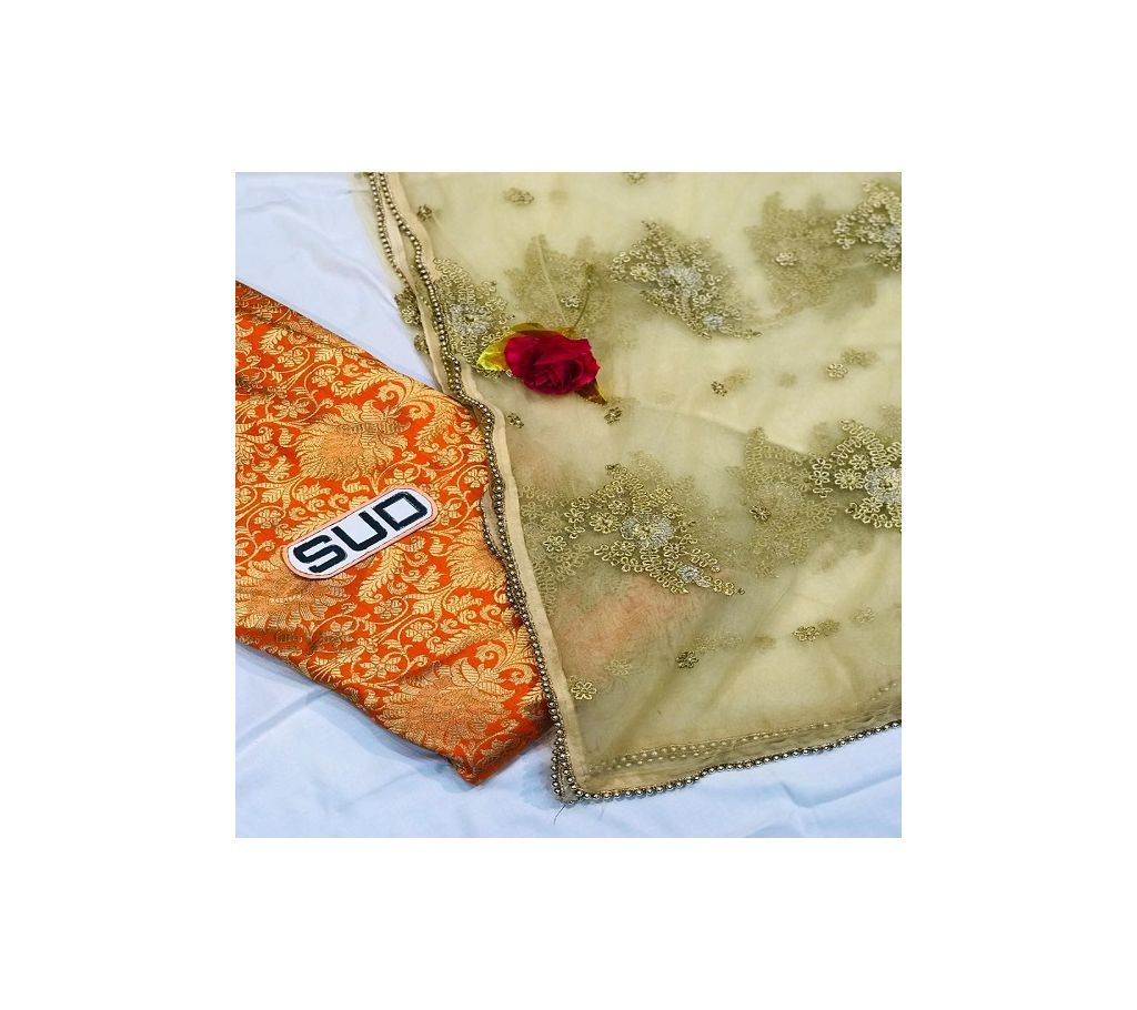 Banarasi Brocade Dress- 06 Orange & Golden Combined Color