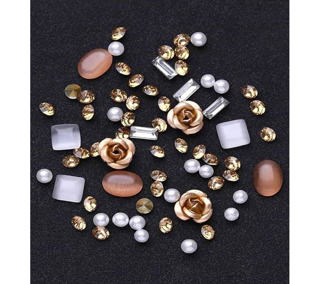 Nail Art Decoration Rose Rhinestones (Golden)