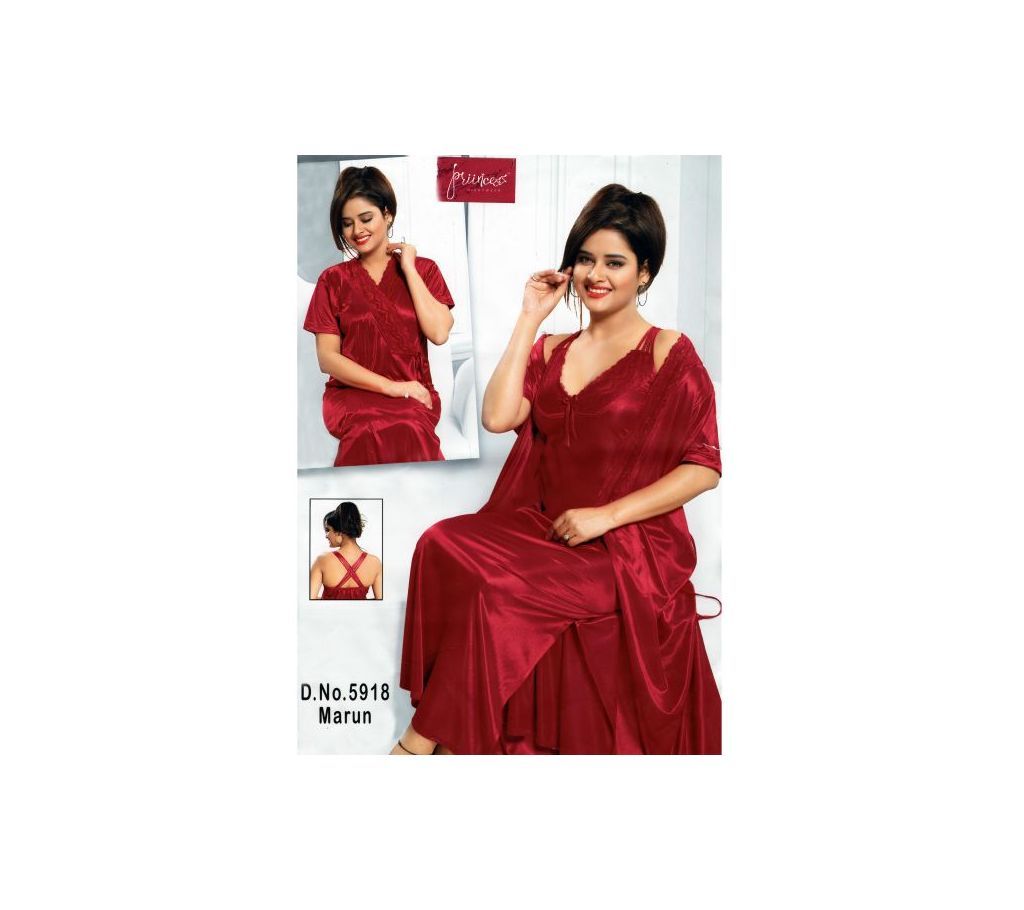 Fashionable Two Part Nighty-5918 Maroon