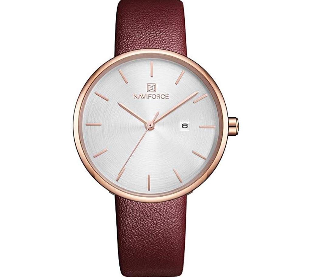 NAVIFORCE NF5002 Leather Waterproof Watch For Women-Brown