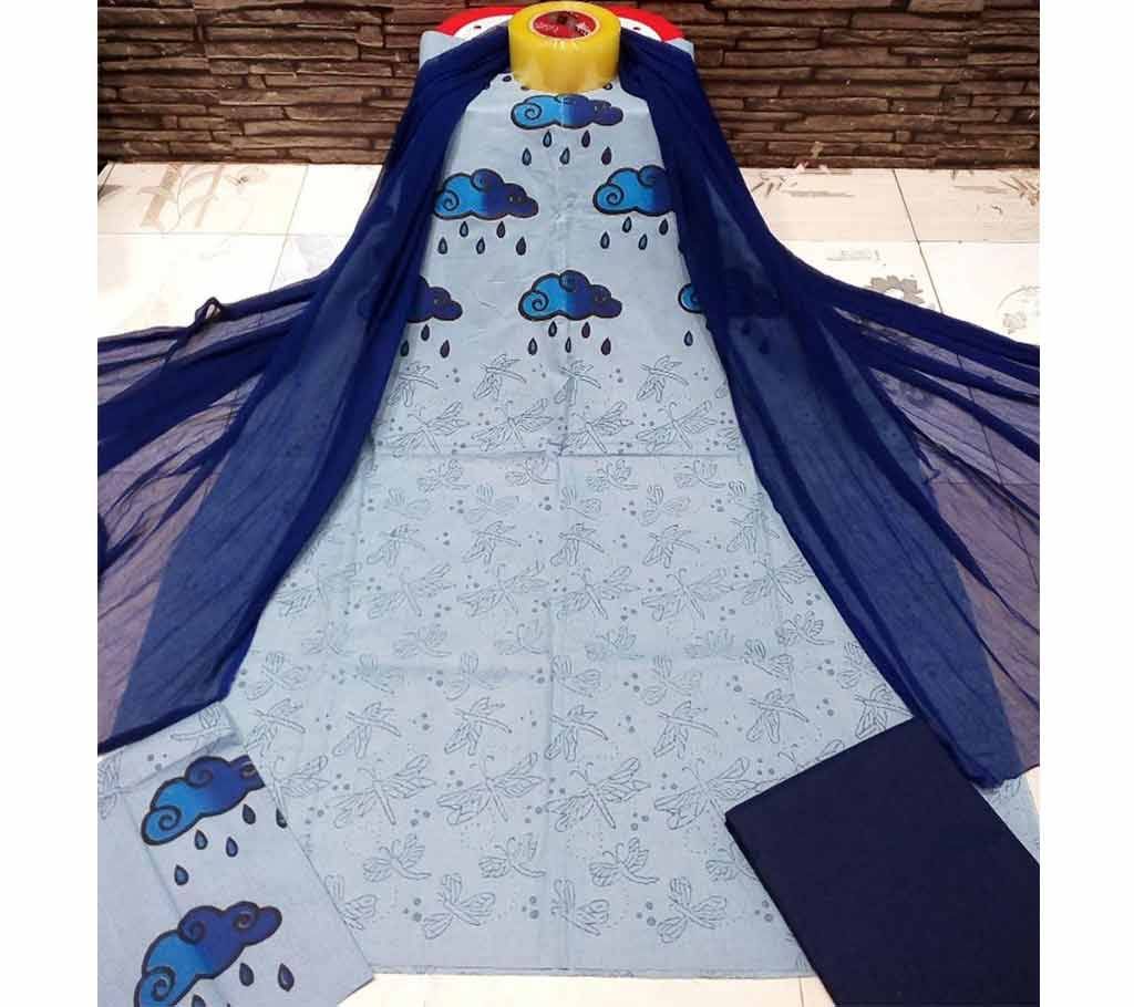 Unstitched Ash Cotton screen Printed Salwar Kameez for Women