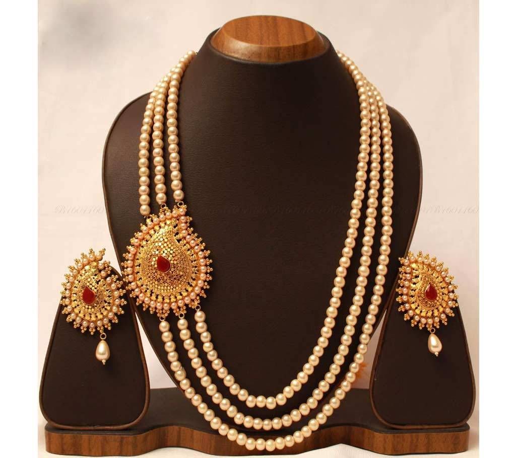 Goldplated Side Piece Pearl Necklace Jewelry