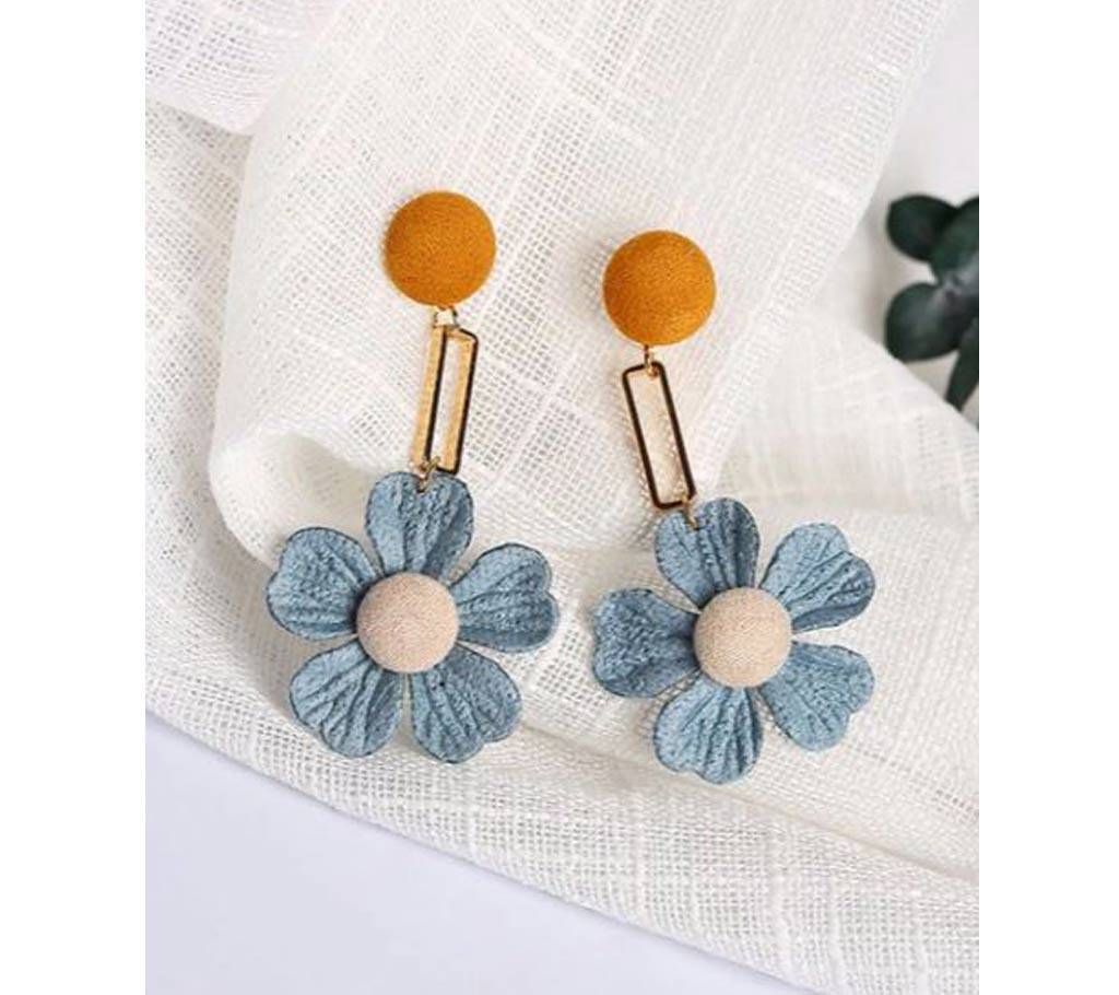 Simple Cute Fabric Cloth Flower Drop Earrings for Women