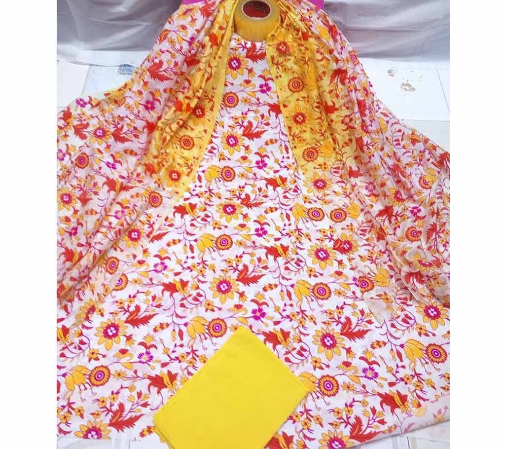 Deshi Cotton Unstitched Joypuri Screen Printed 3Pcs - H09 - MHG