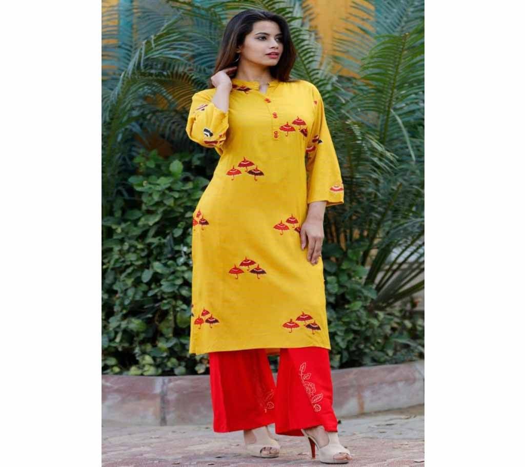 Latest Goldenrod Block Printed 2 pieces Salwar Kameez for Women