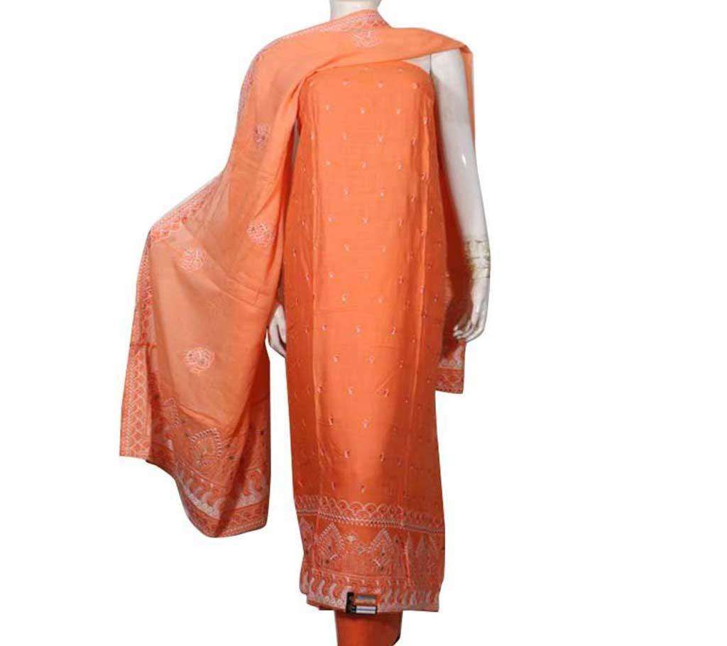 unstitched Cotton three piece with quality embroidery work