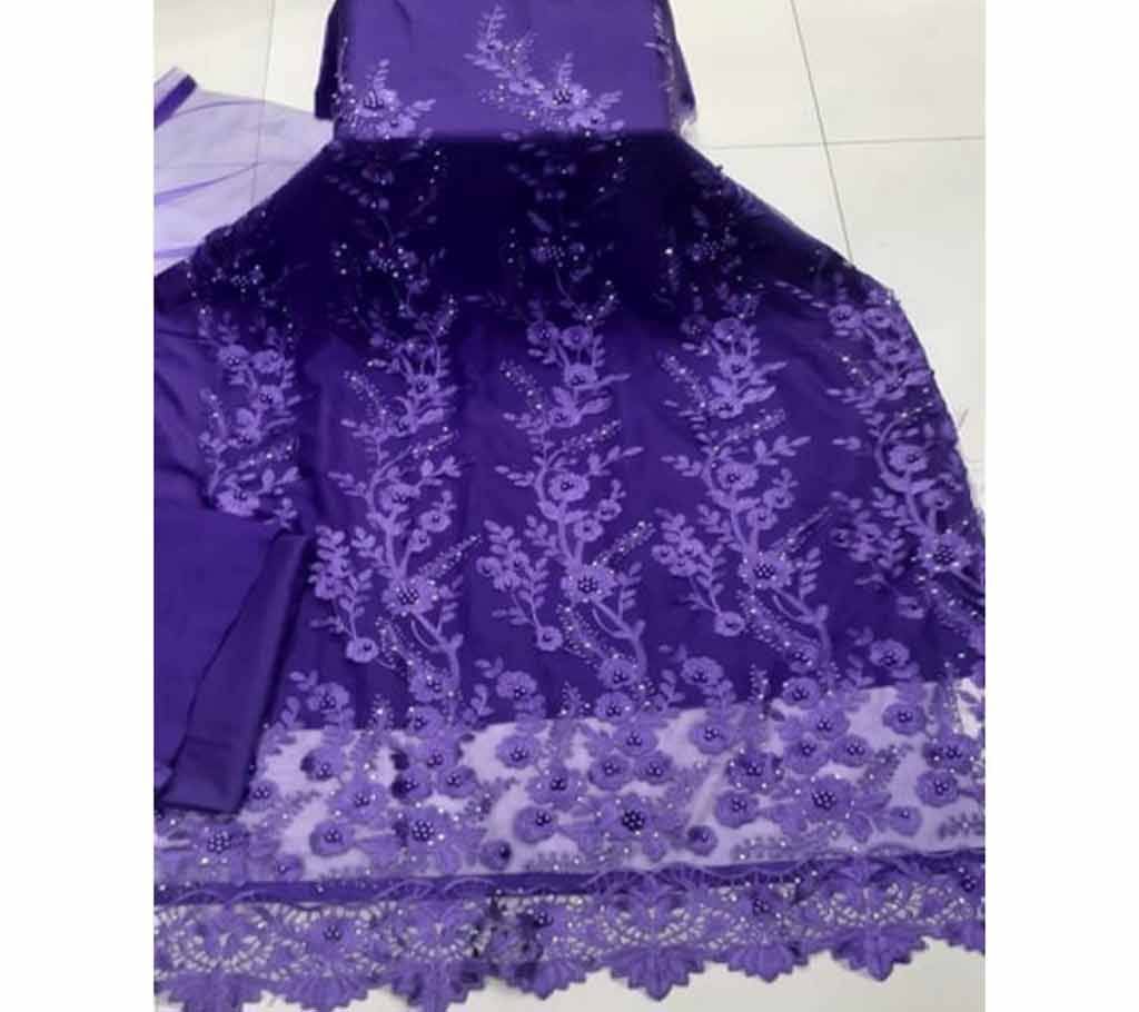 UnstitchedFabric Embroidered Cotton Net Unstitched 3 Piece(With inner)-17