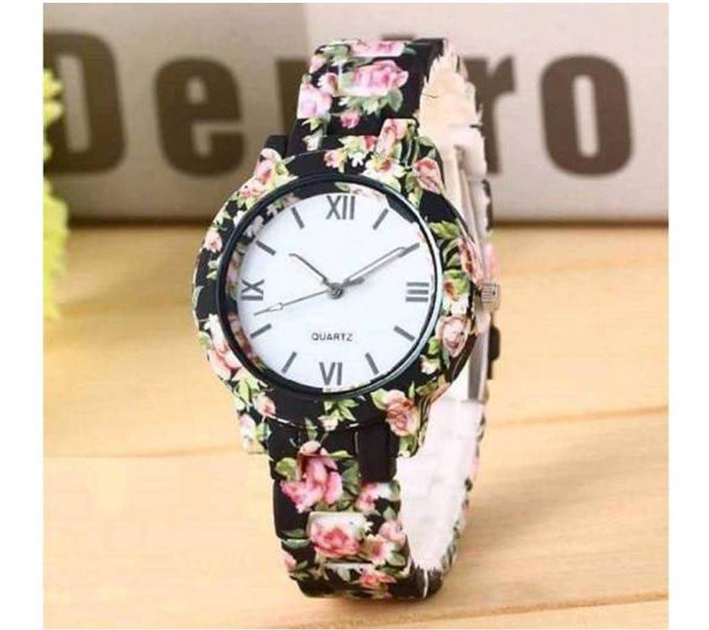Floral print ladies wrist watch