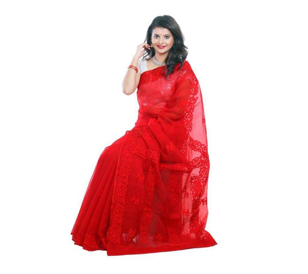 Pure Muslin Hand Embroidery Aplic Saree