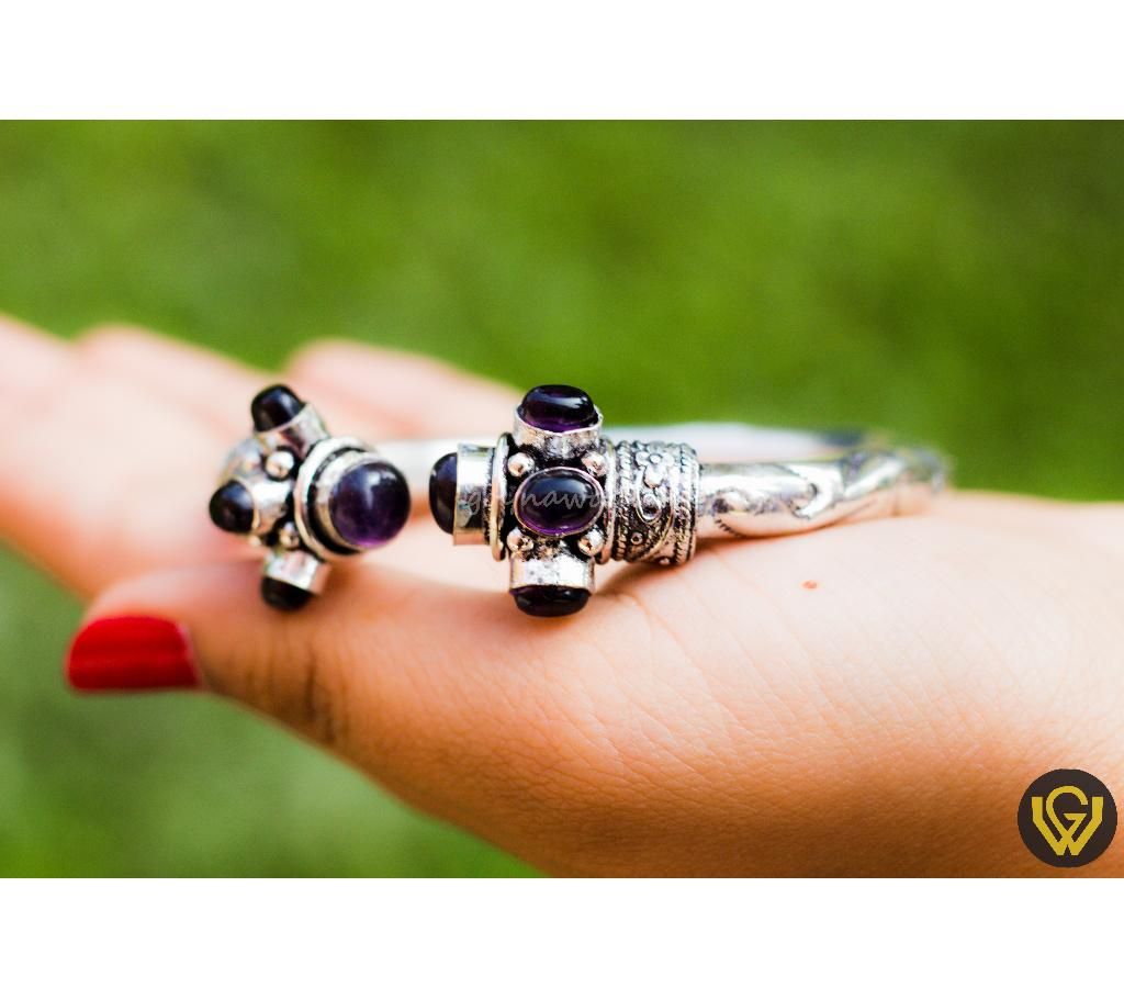 Purple Stoned Heavy Metal Silver Brace