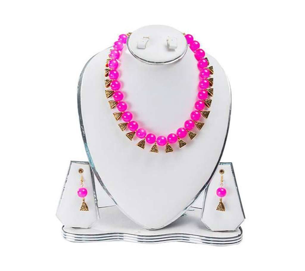 Pink Colour Artificial Pearl Jewellery Set