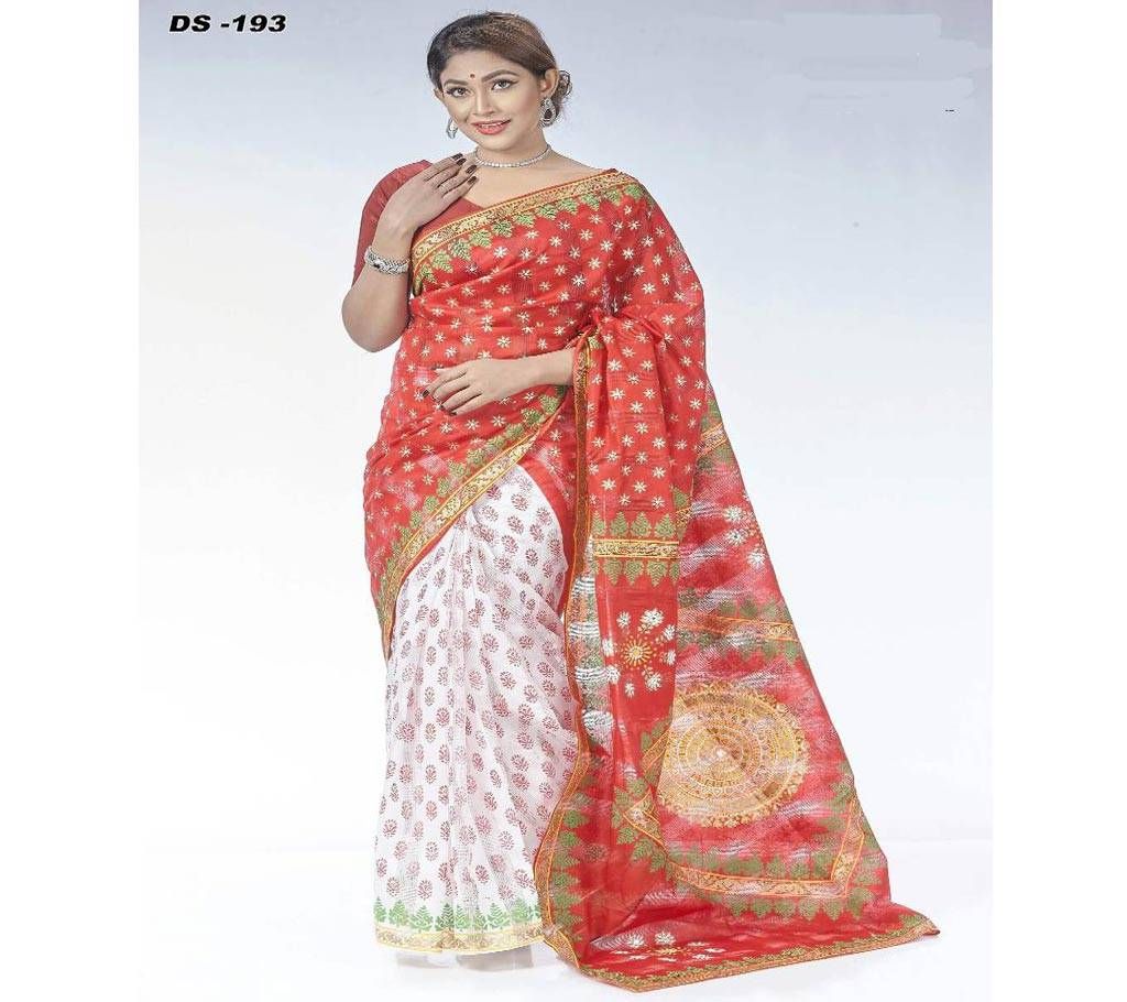 Check Silk Block Prints Saree