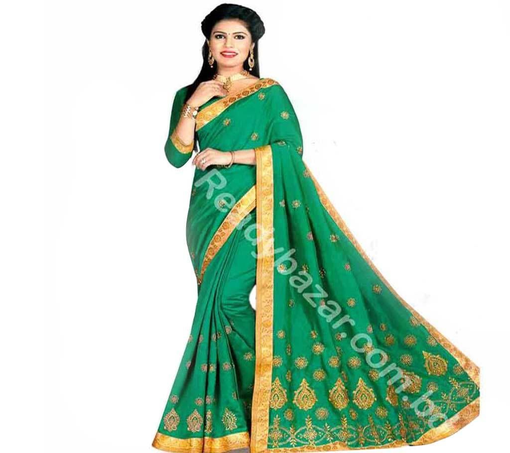 green silk work sharee 