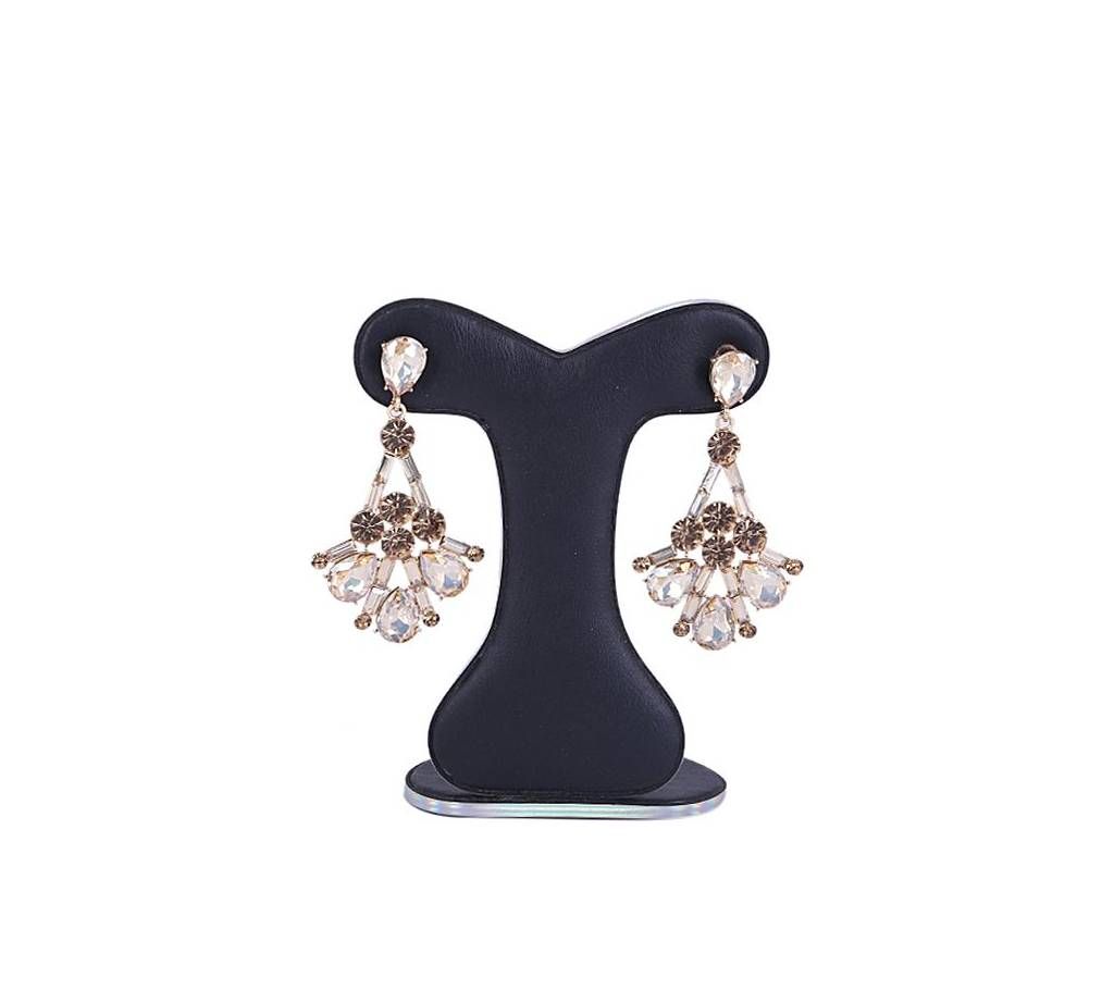 Brown and White Alloy Crystal Stone Ear Ring For Women