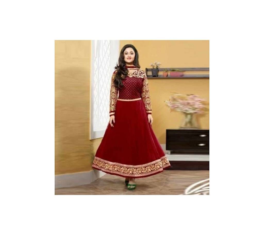 Unstitched Maroon Cotton Block Printed Shalwar Kameez For Women